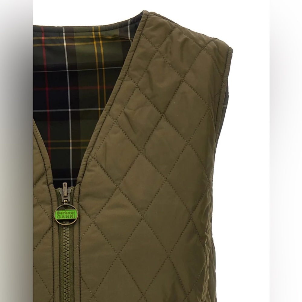 NWT Barbour x Ganni Collab Betty Reversible Vest Green size US10 UK14 - Picture 8 of 12